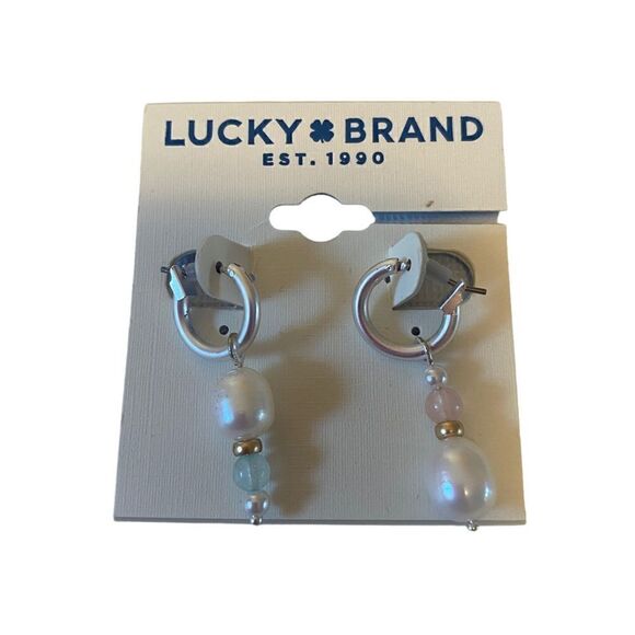 Two Tone Pearl Drop Huggie Hoops - Picture 4 of 6